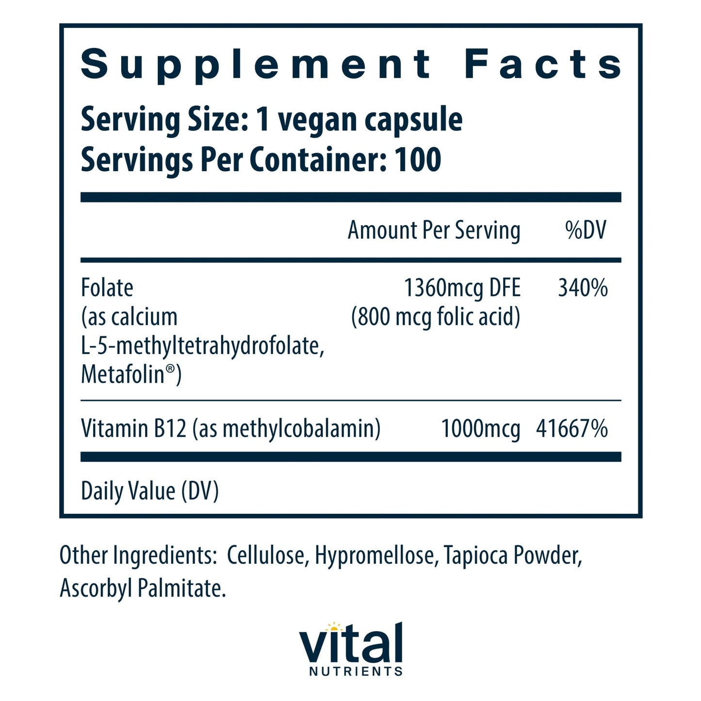 B-12/Methyl Folate 1000mcg/800mcg(Vital Nutrition) - HAPIVERI