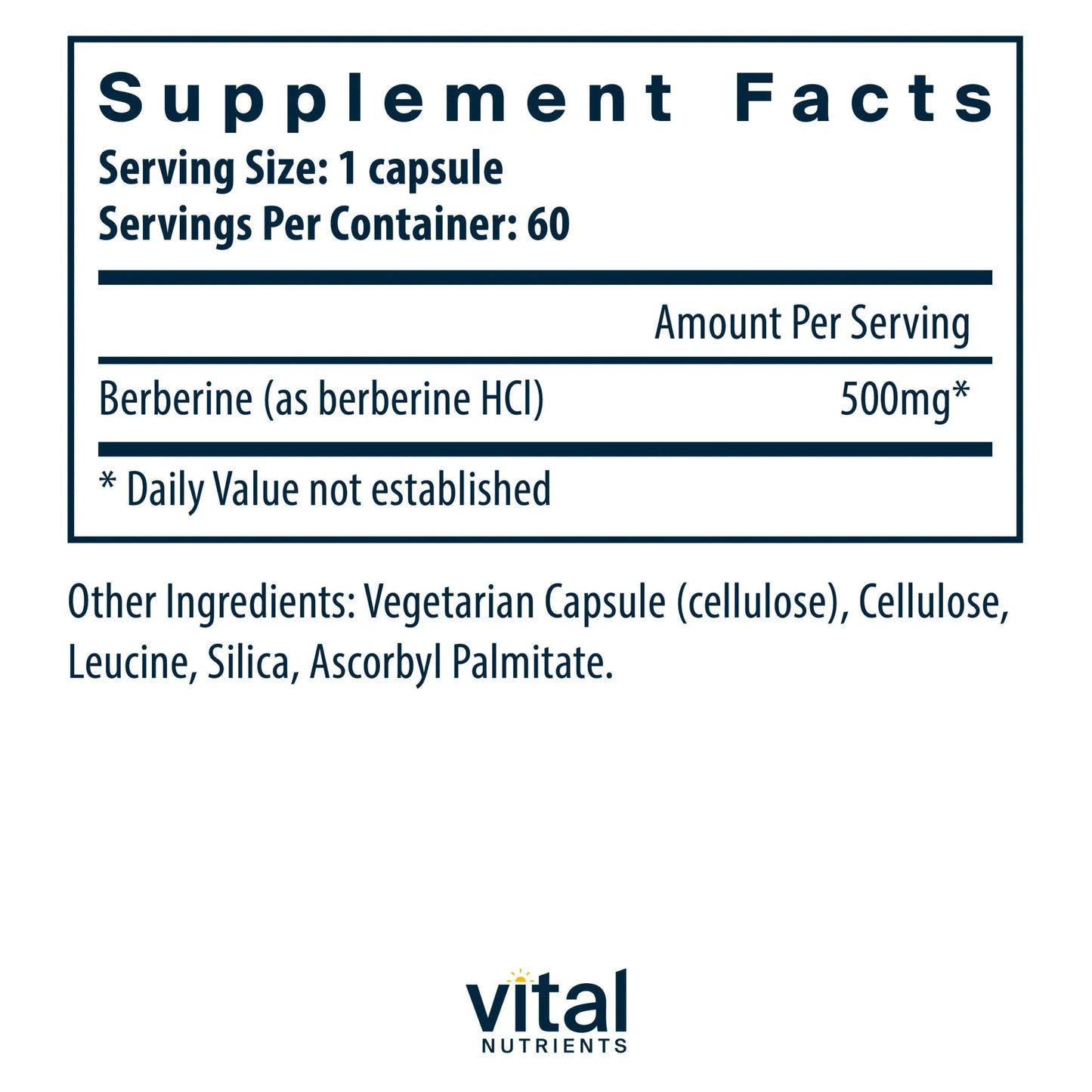 Berberine 500mg 60CT (Vital Nutrition) - HAPIVERI