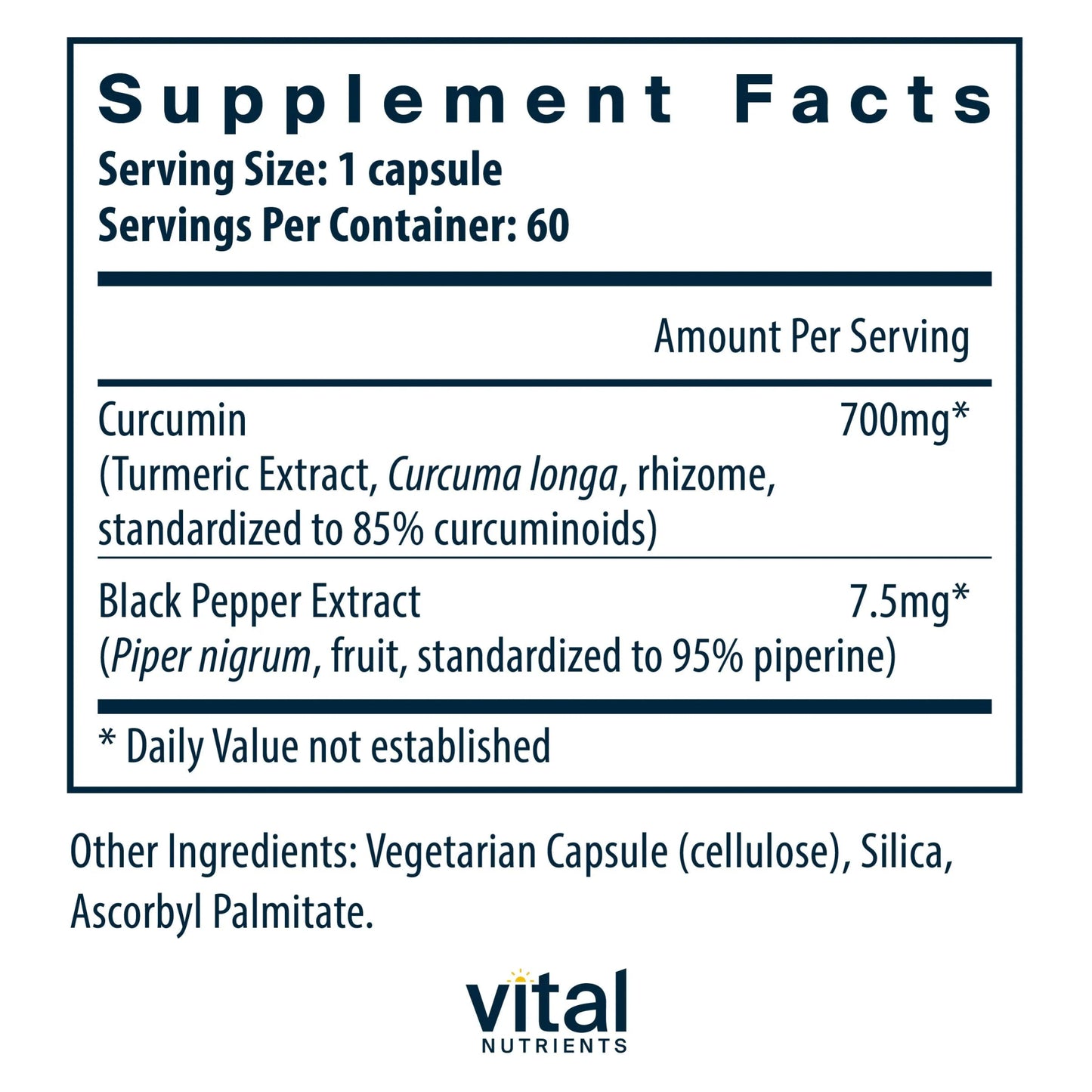 Curcumin Extract 700mg (with Bioperine®) (Vital Nutrition) - HAPIVERI