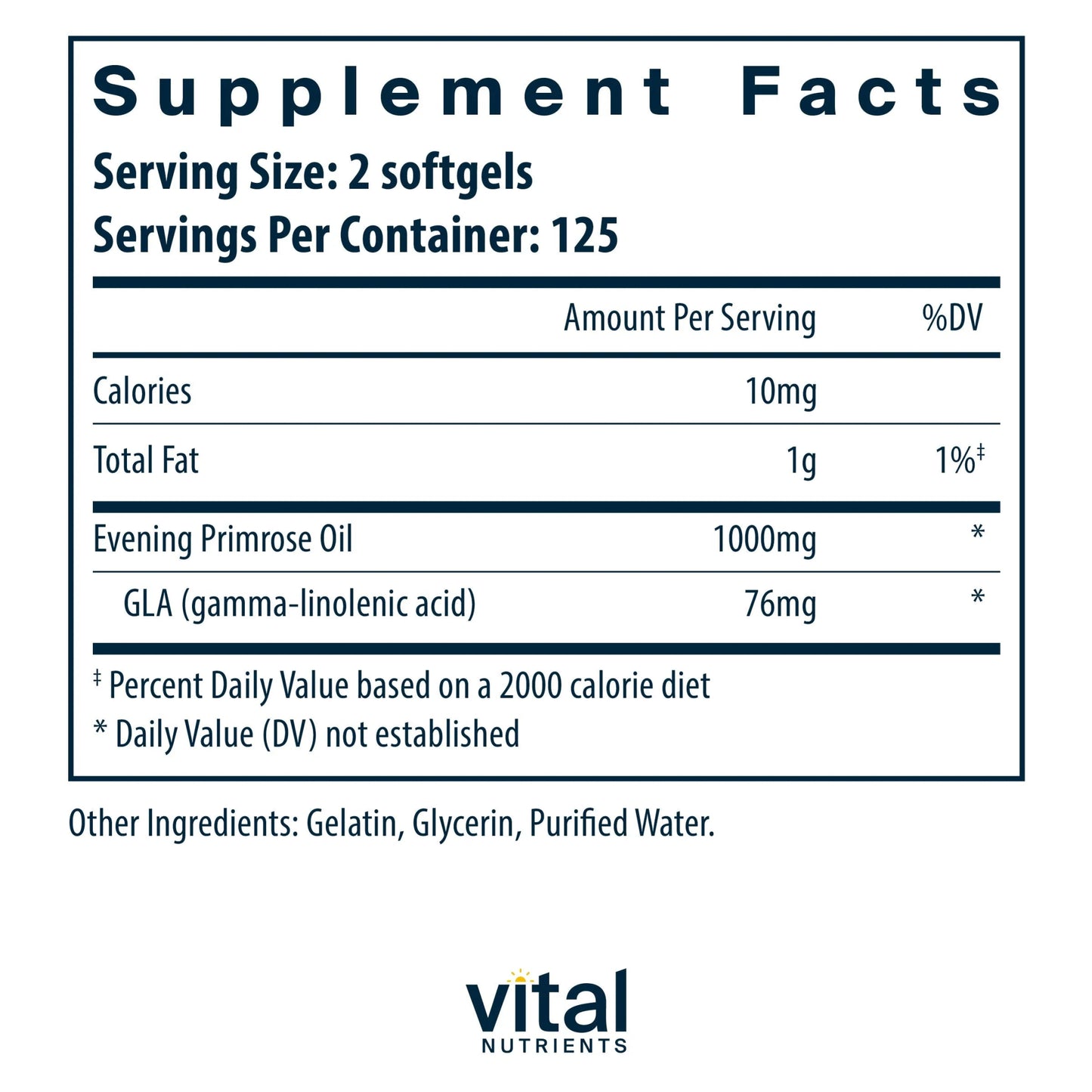 Evening Primrose Oil 1000 - GLA 90mg (Vital Nutrition) - HAPIVERI