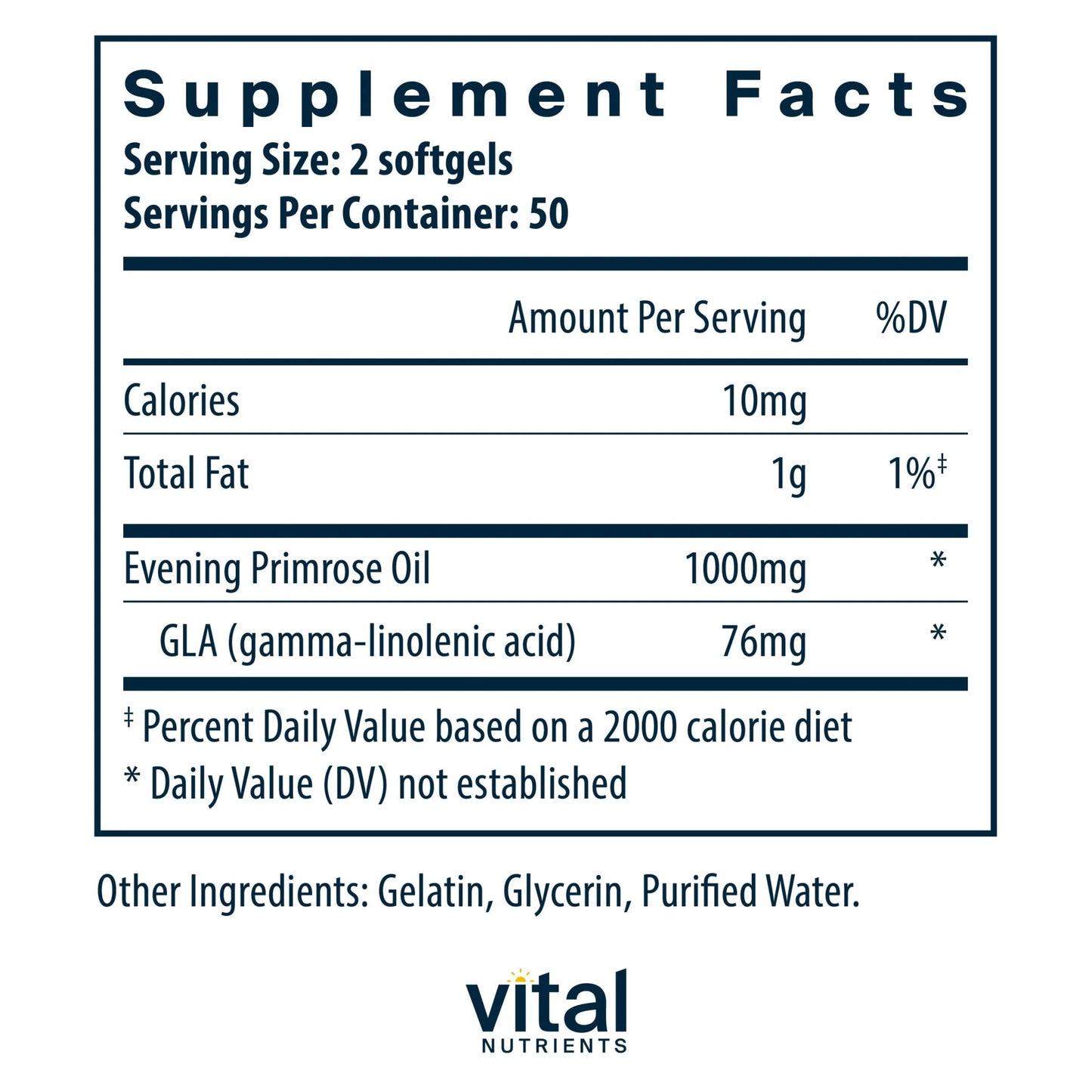 Evening Primrose Oil 1000 - GLA 90mg (Vital Nutrition) - HAPIVERI