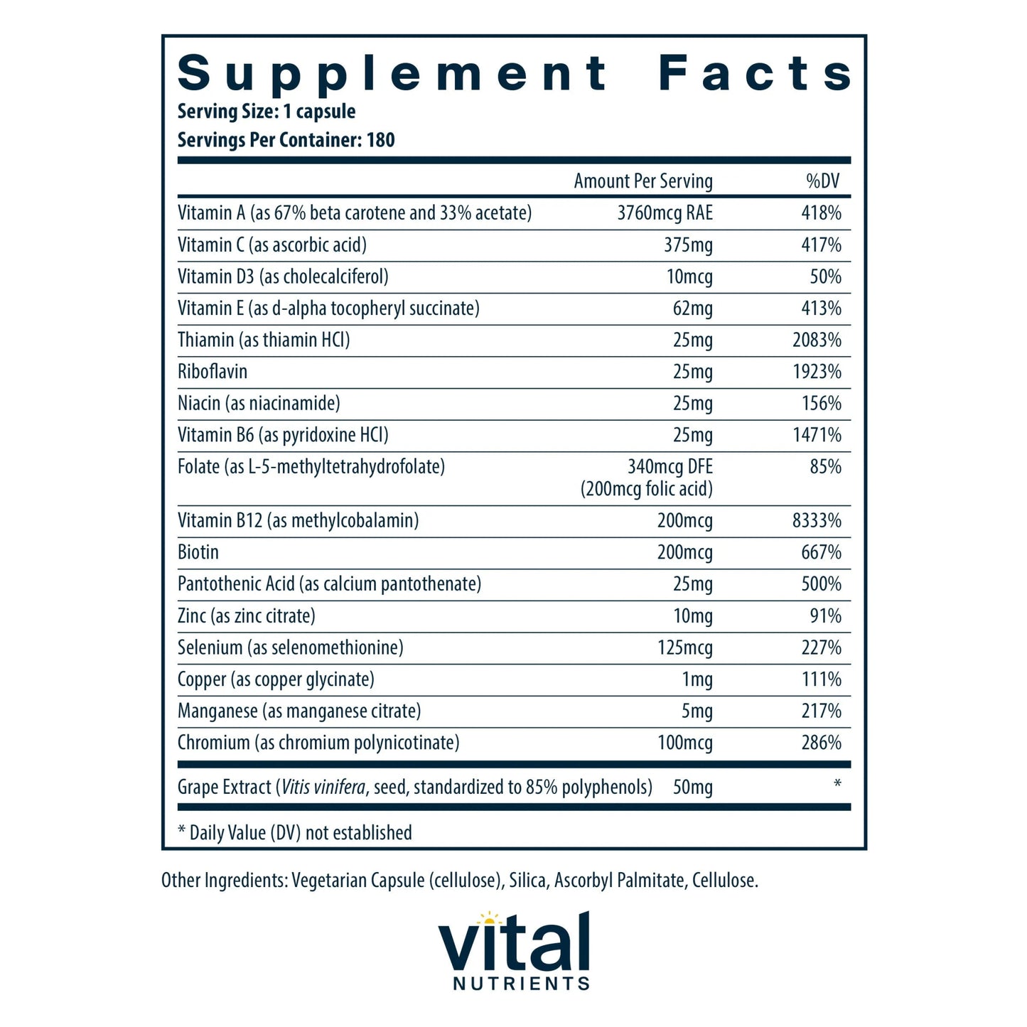 Minimal and Essential® ANTIOXIDANT AND MULTI-VITAMIN FORMULA (Vital Nutrition) - HAPIVERI