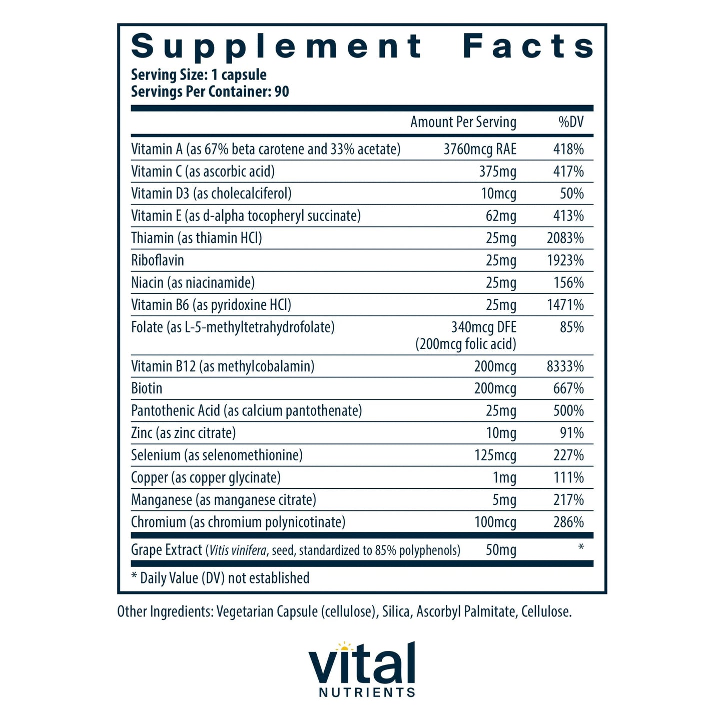 Minimal and Essential® ANTIOXIDANT AND MULTI-VITAMIN FORMULA (Vital Nutrition) - HAPIVERI