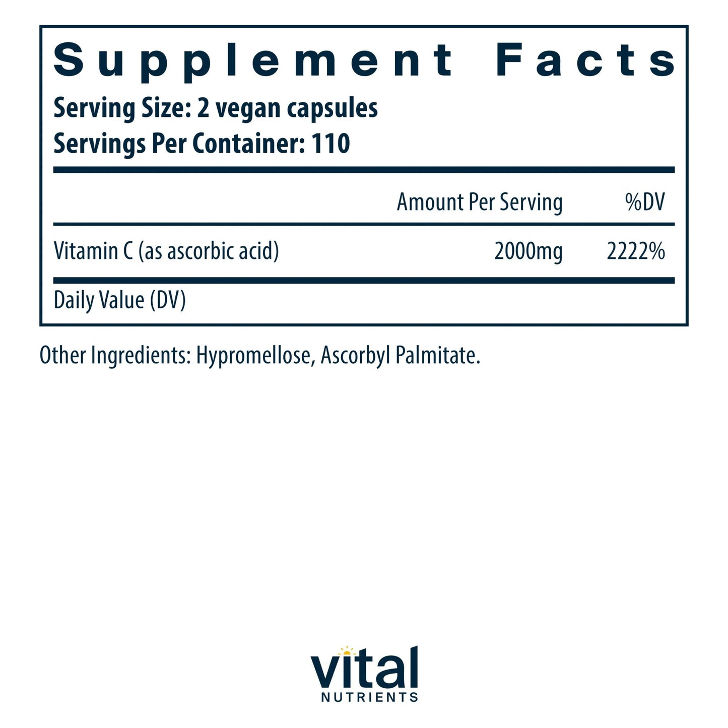 Vitamin C (100% pure ascorbic acid) 1000mg(Vital Nutrition) - HAPIVERI