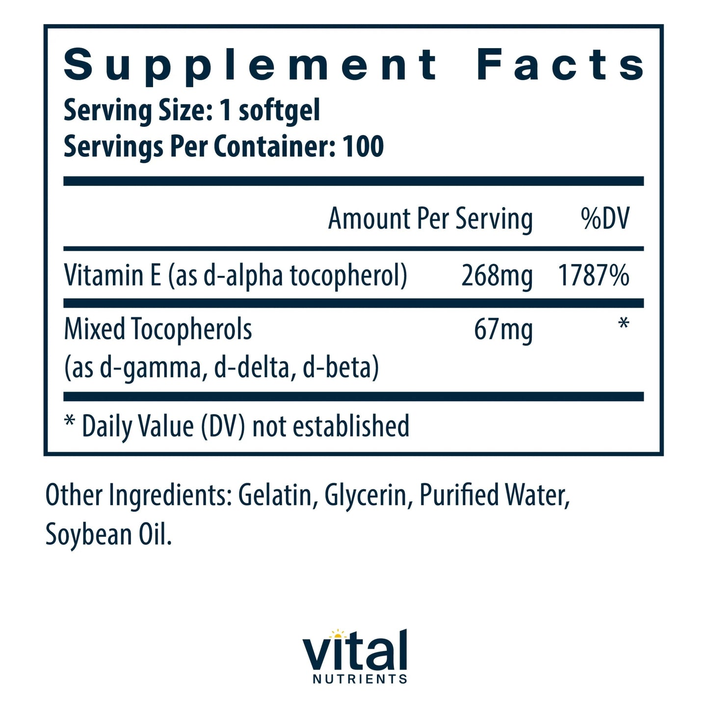 Vitamin E 400 (with mixed tocopherols)(Vital Nutrition) - HAPIVERI