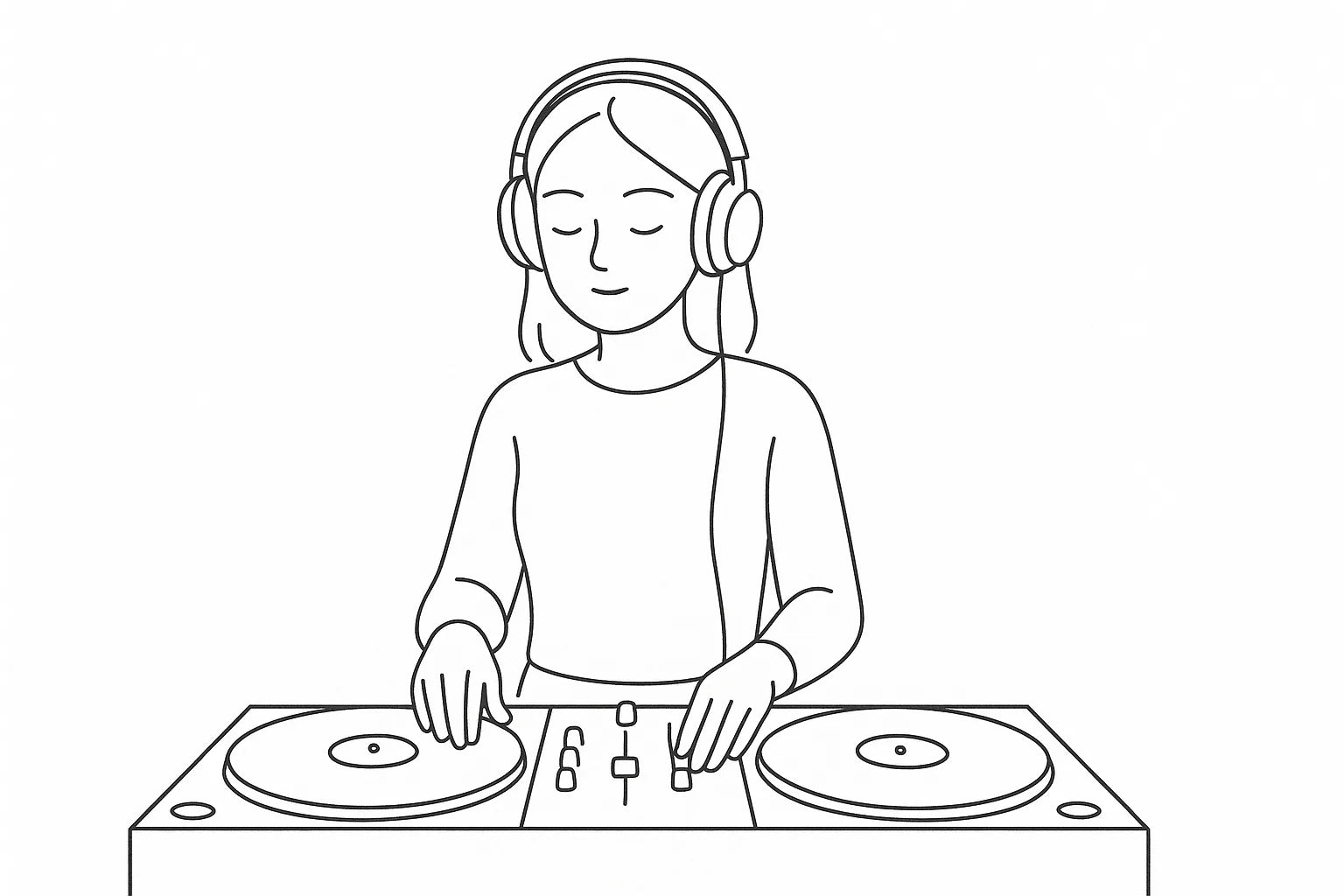 ヘッドホンをつけたDJの線画イラスト