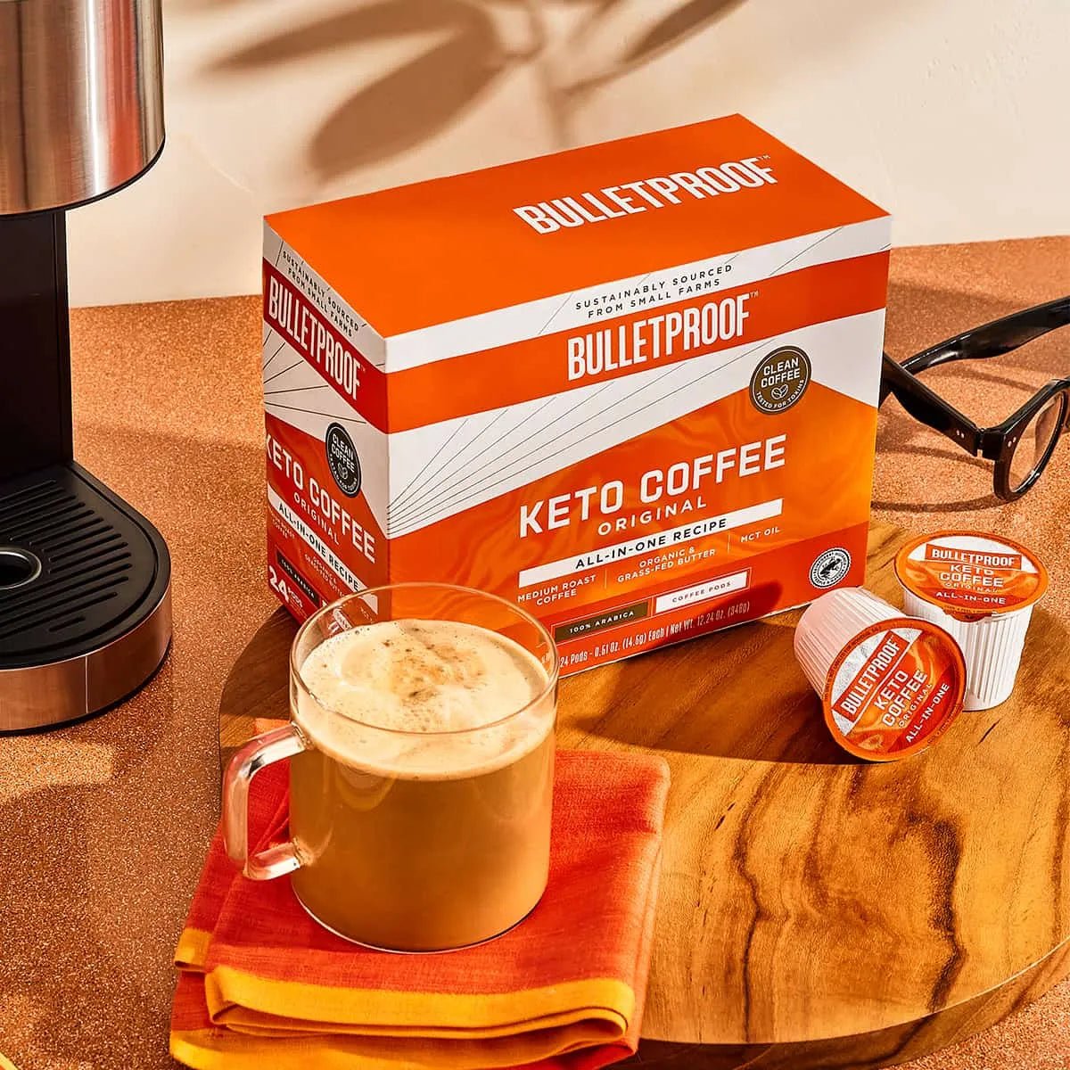 Bulletproof コーヒーポッド ケト・コーヒー24ポッド入り オールインワン・レシピ オリジナル ミディアムロースト KETO COFFEE PODS ALL-IN-ONE RECIPE, ORIGINAL, MEDIUM ROAST - HAPIVERI