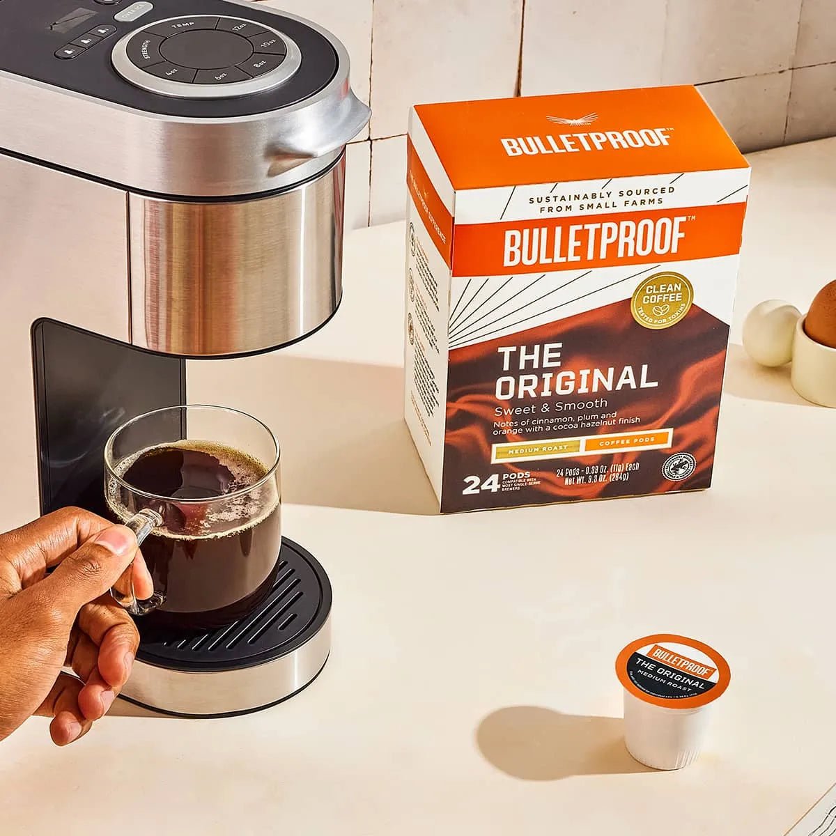 Bulletproof コーヒーポッド Bulletproof ザ・オリジナル、ミディアムロースト 24ポッド入り COFFEE PODS BULLETPROOF ORIGINAL, MEDIUM ROAST - HAPIVERI