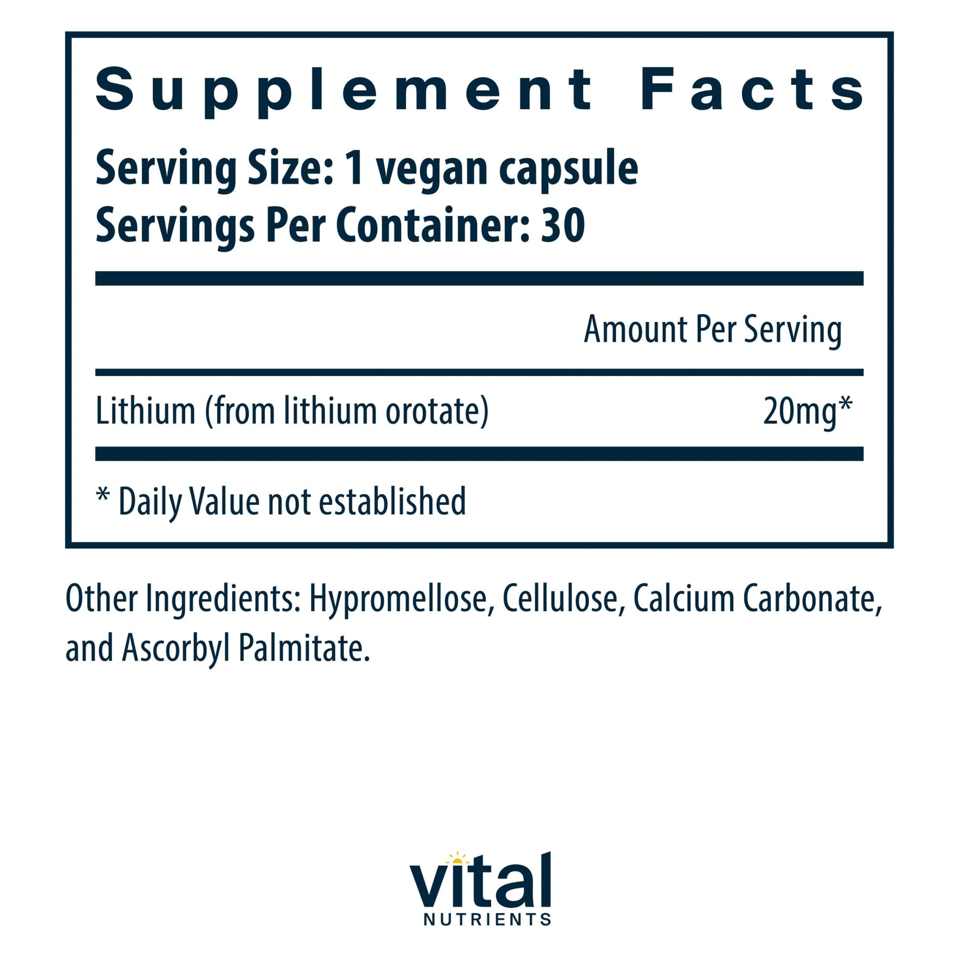 Lithium (orotate) 20mg (Vital Nutrition) - HAPIVERI