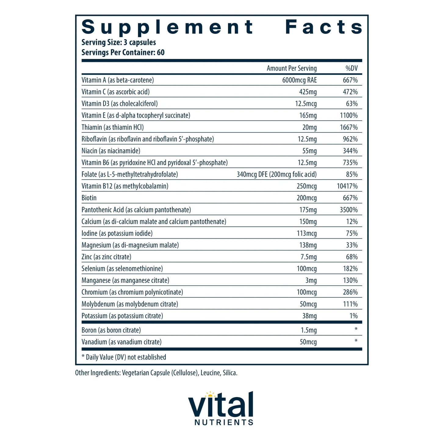 Multi-Nutrients 3 Citrate/Malate Formula (Without Copper & Without Iron)(Vital Nutrition) - HAPIVERI