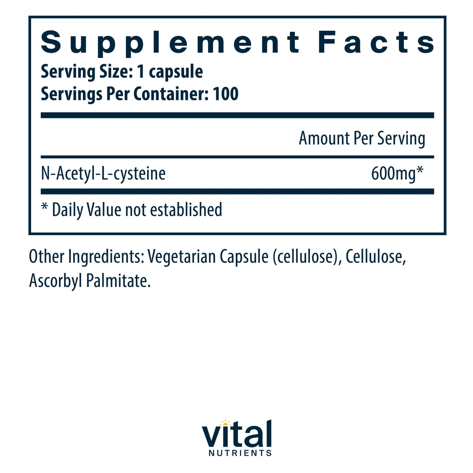 NAC (N-Acetyl Cysteine) 600mg(Vital Nutrition) - HAPIVERI