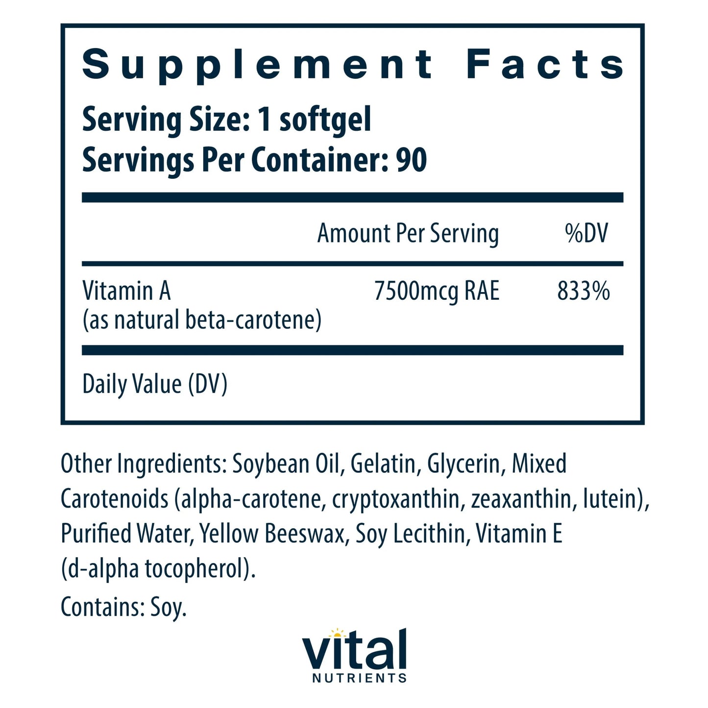 Natural Beta Carotene 25,000IU(Vital Nutrition) - HAPIVERI