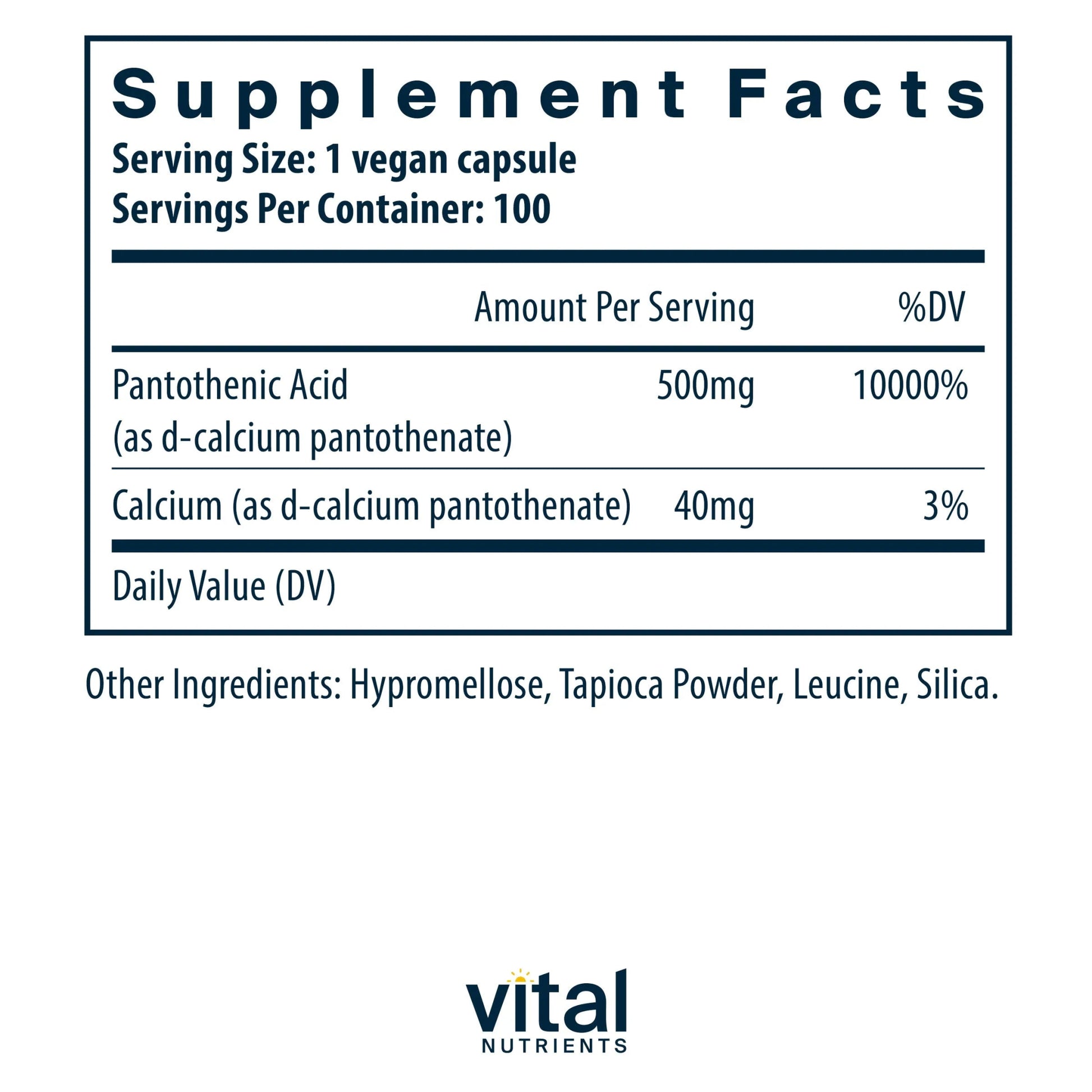 Pantothenic Acid 500mg(Vital Nutrition) - HAPIVERI