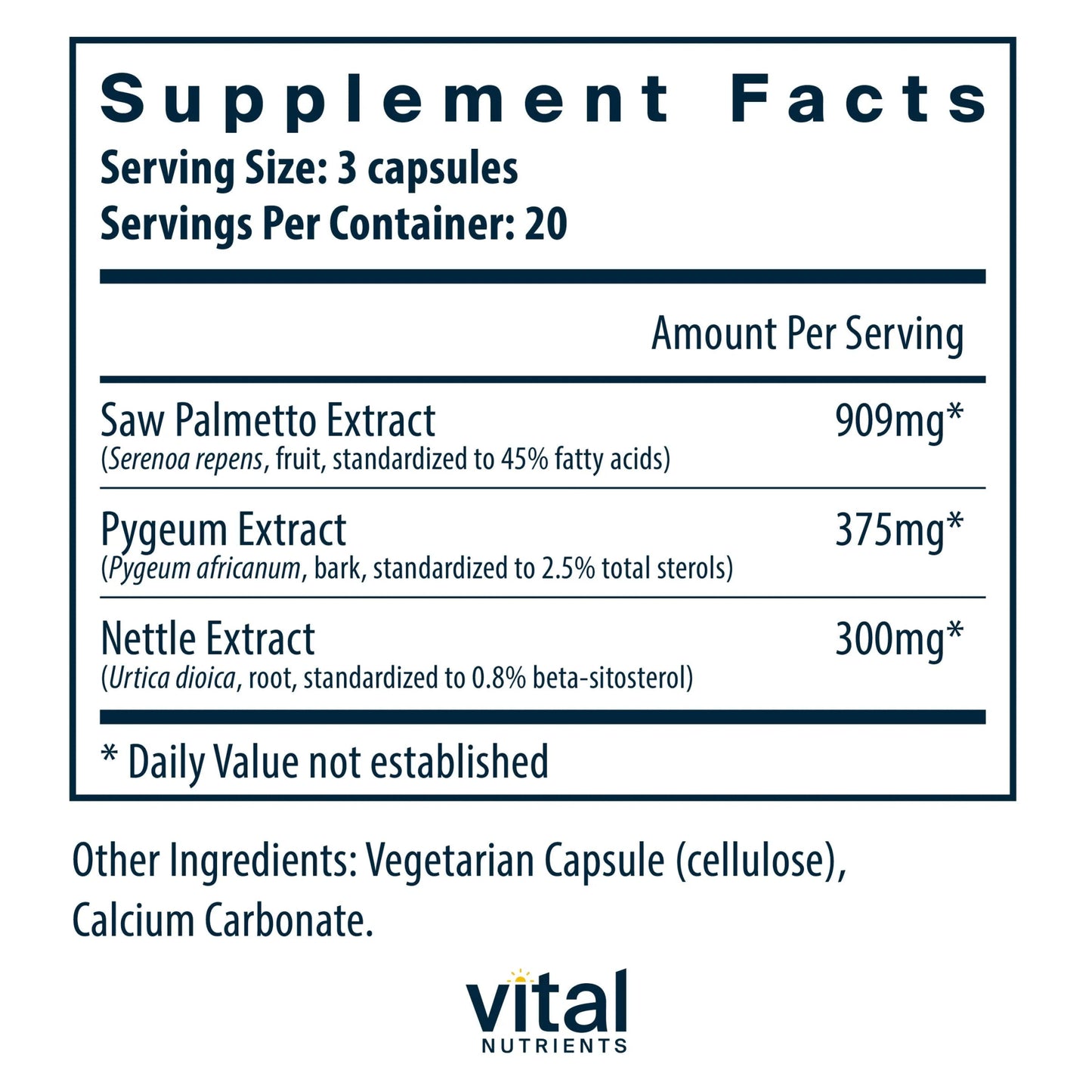 Saw Palmetto Pygeum Nettle Root (Vital Nutrition) - HAPIVERI