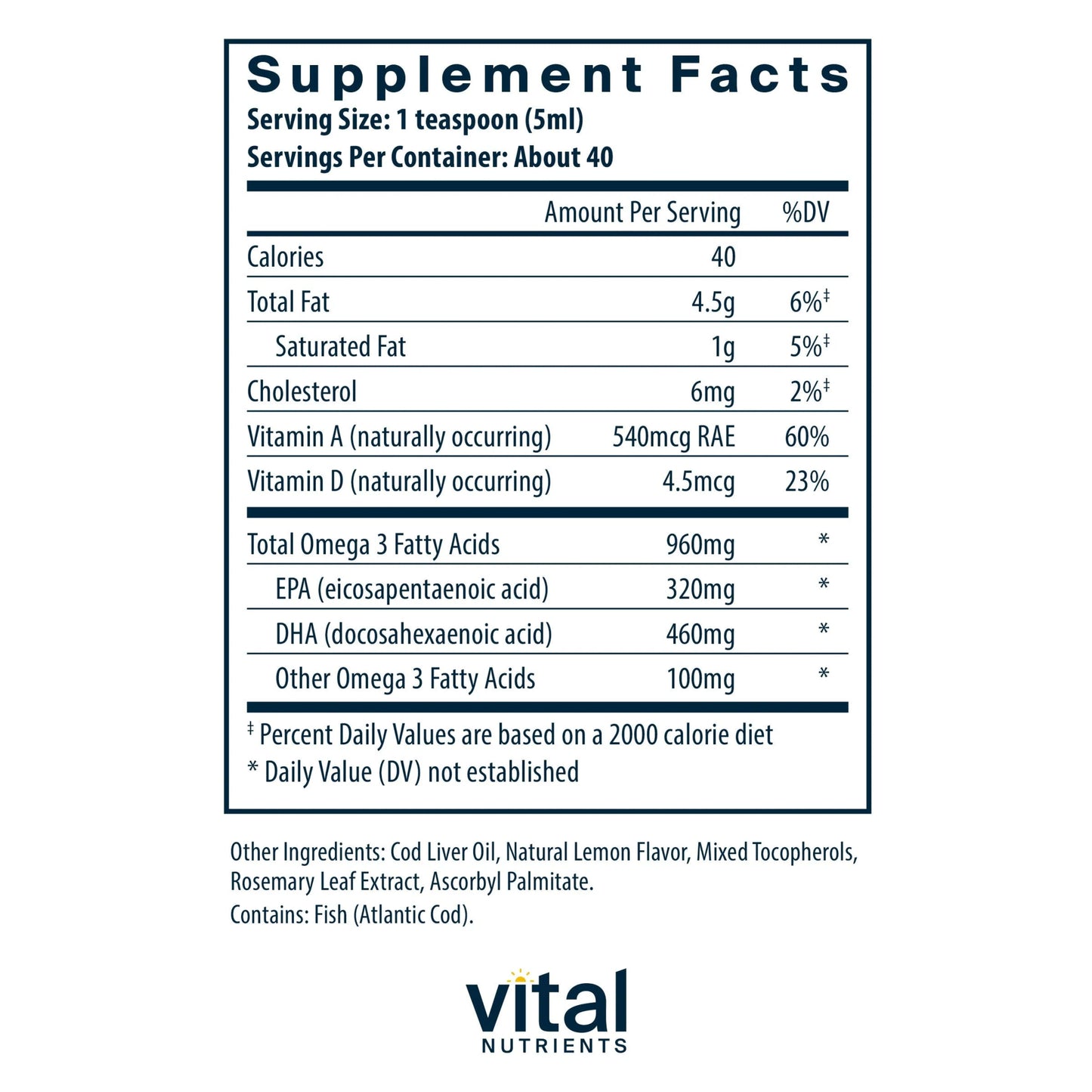 Ultra Pure® Cod Liver Oil 1025 Pharmaceutical Grade(Vital Nutrition) - HAPIVERI