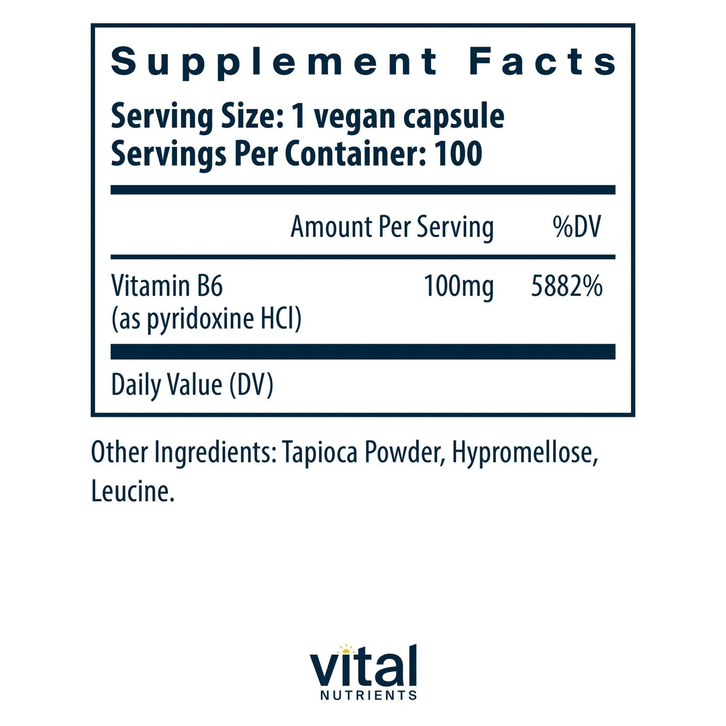 Vitamin B6 100mg(Vital Nutrition) - HAPIVERI