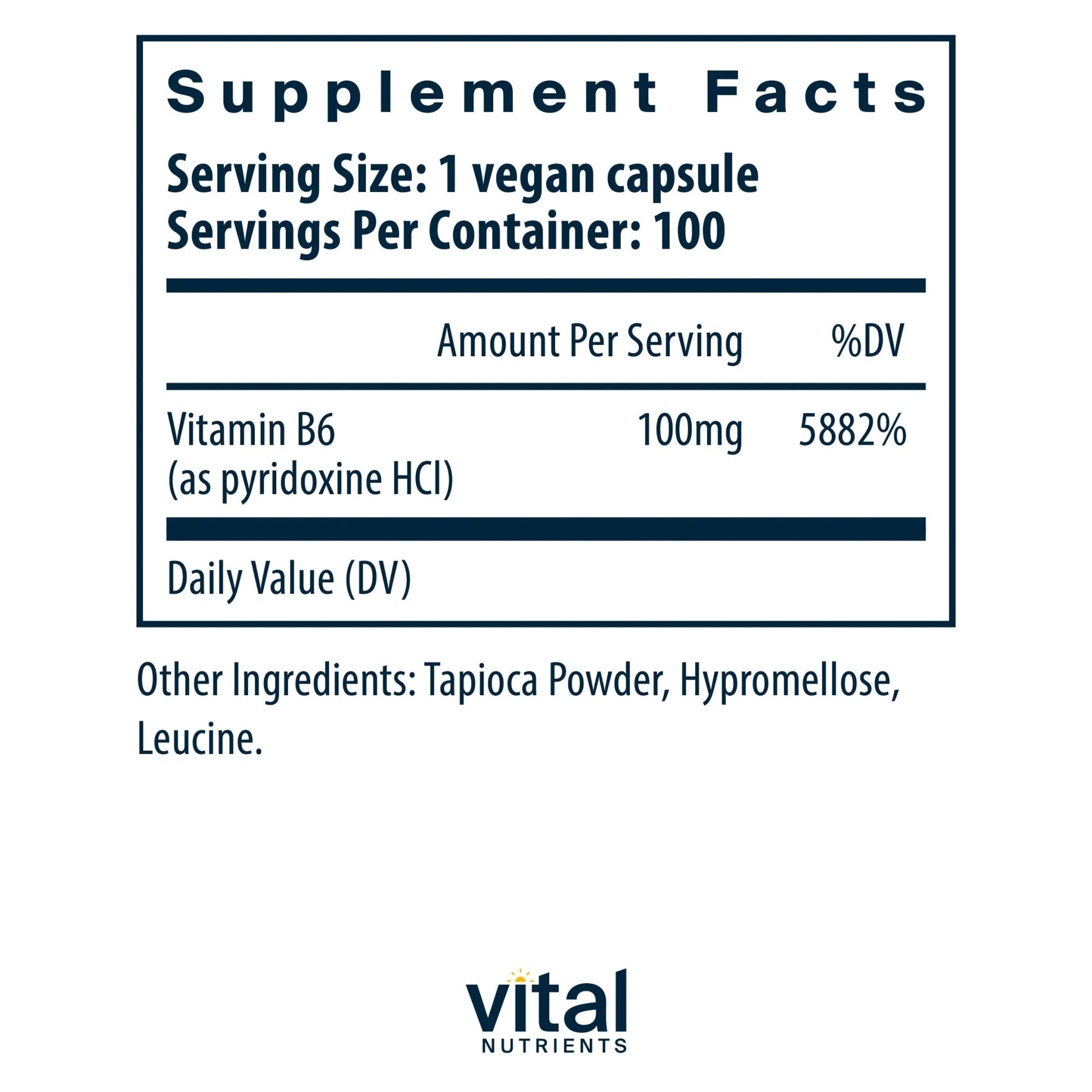 Vitamin B6 100mg(Vital Nutrition) - HAPIVERI