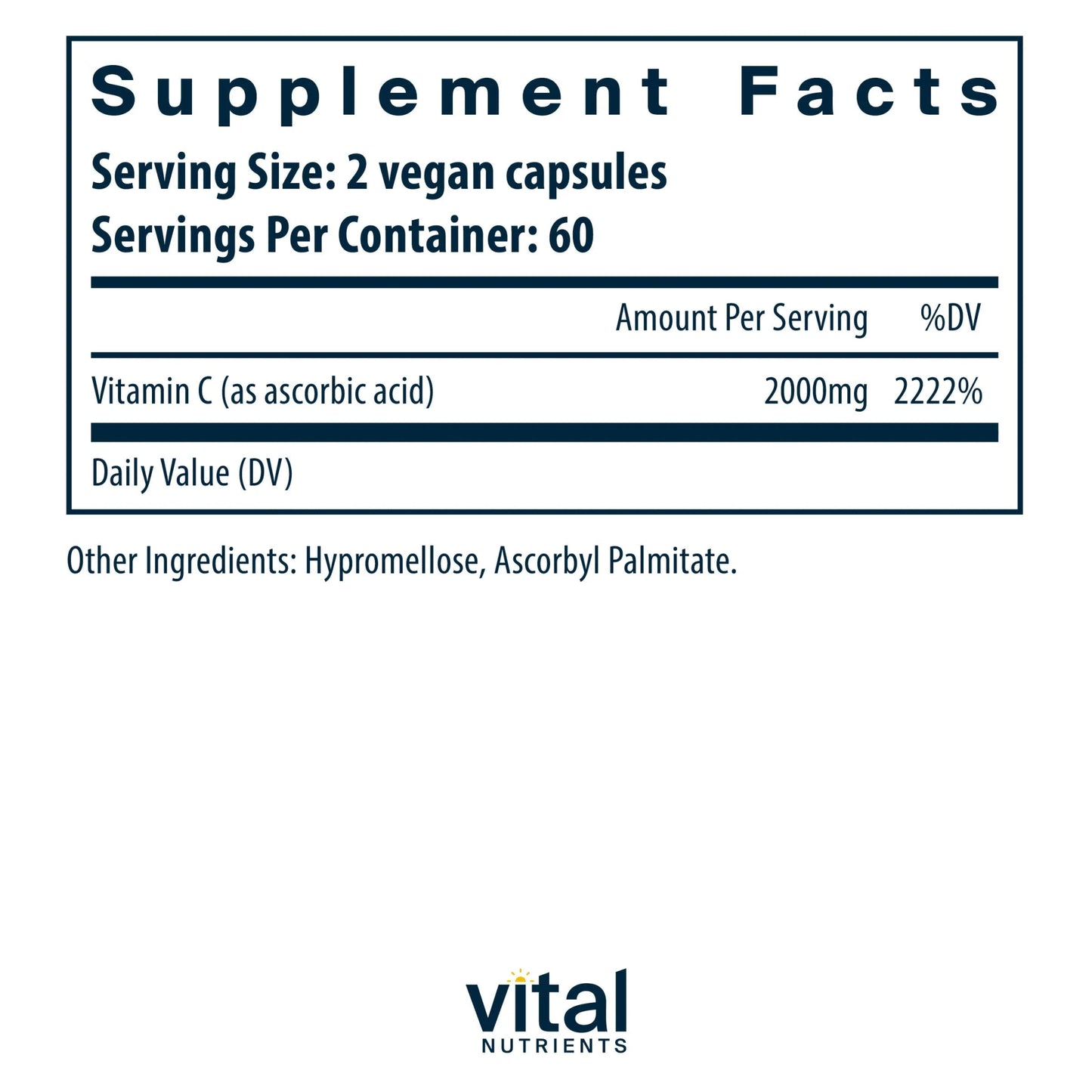 Vitamin C (100% pure ascorbic acid) 1000mg(Vital Nutrition) - HAPIVERI