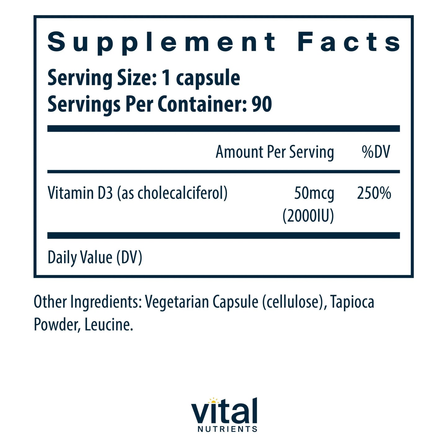 Vitamin D3 2000IU(Vital Nutrition) - HAPIVERI