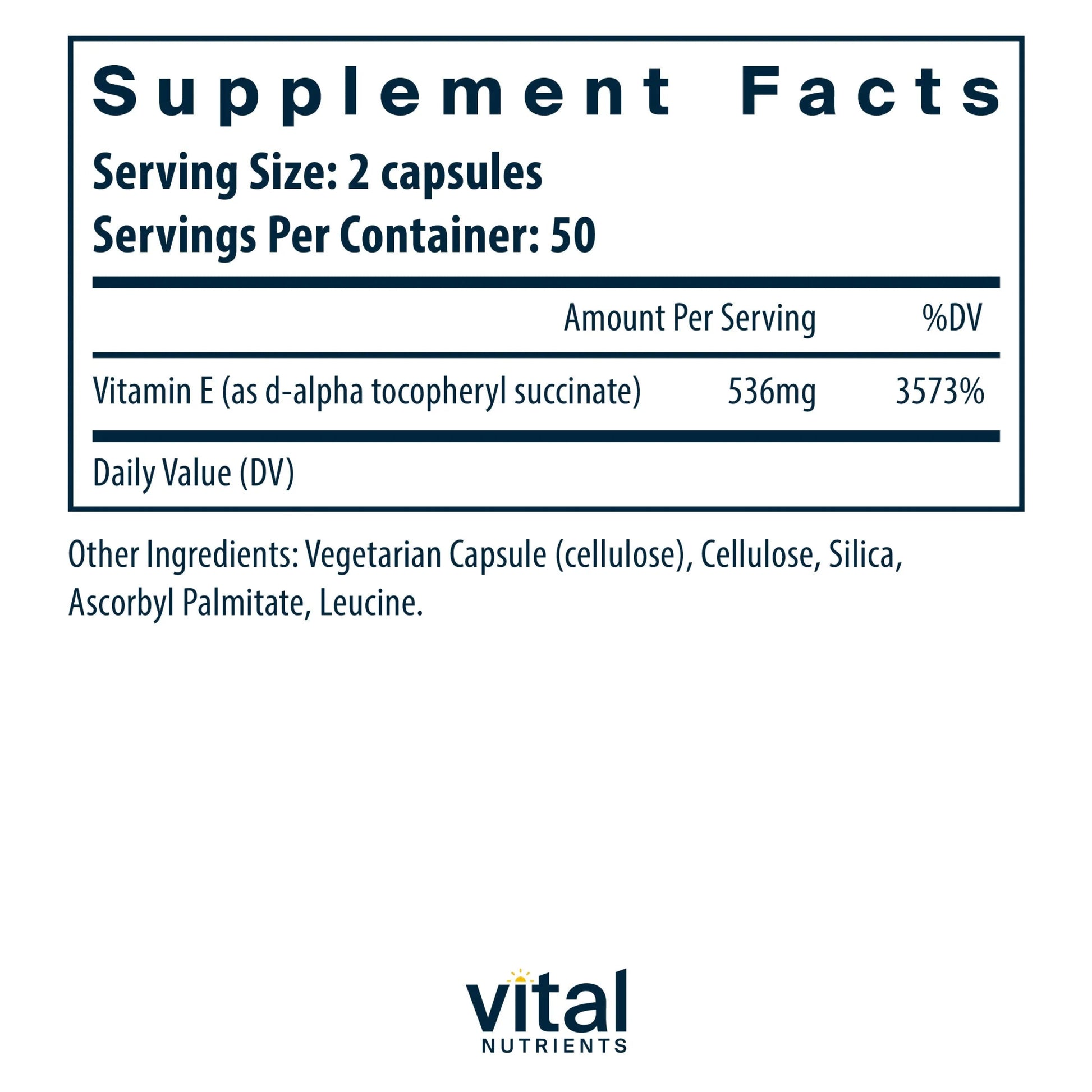 Vitamin E Succinate (536mg Alpha Tocopheryl)(Vital Nutrition) - HAPIVERI