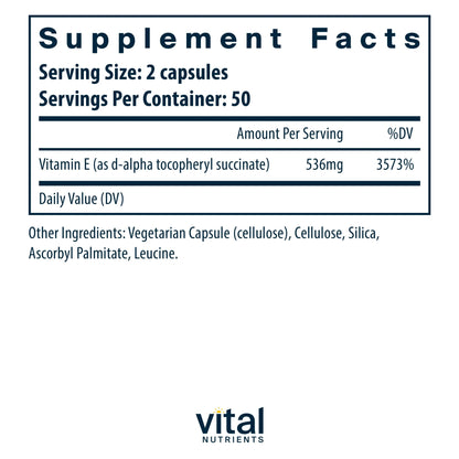 Vitamin E Succinate (536mg Alpha Tocopheryl)(Vital Nutrition) - HAPIVERI